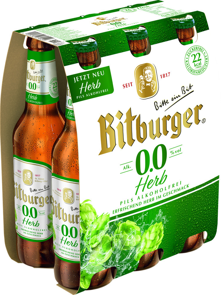 Bitburger 0,0% Herb Pils Alkholfrei 4x6x0,33MW (MEHRWEG)